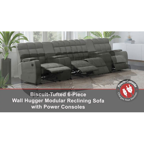 Lark Manor Kropf 133.5'' Wide Home Theater Theatre Sofa with Cup Holder